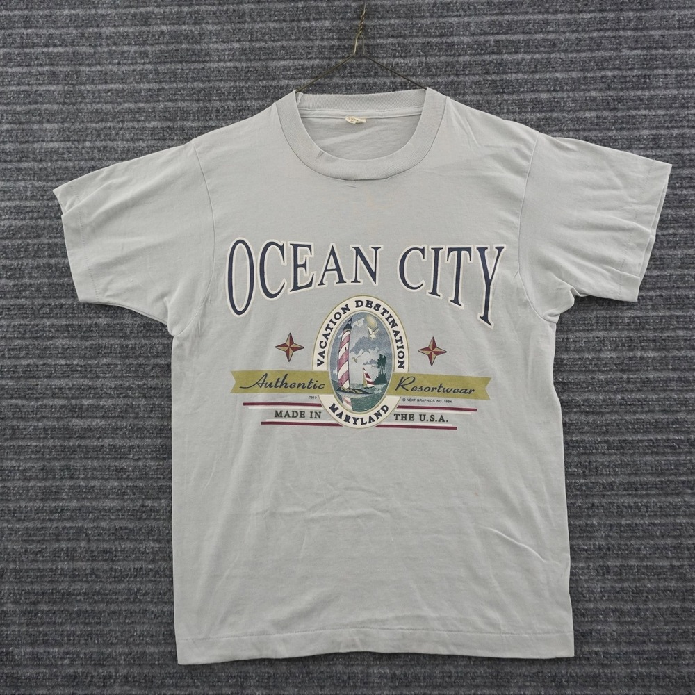 Vintage 90s T-Shirt Men M Light Blue Ocean City Maryland Resortwear Graphic